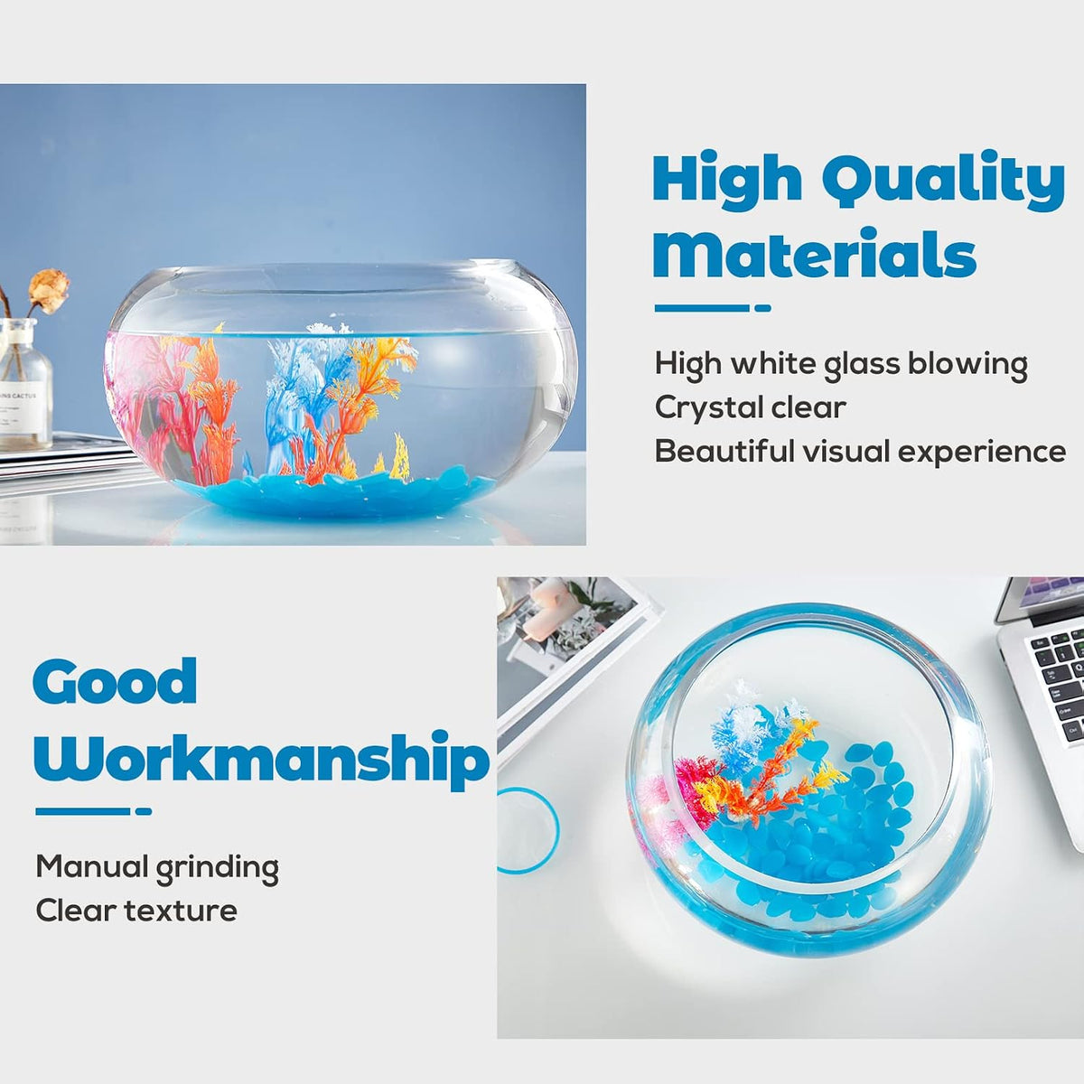 2 Gallon Glass Fish Bowl with Decor - 2 gal fish bowl - image 3