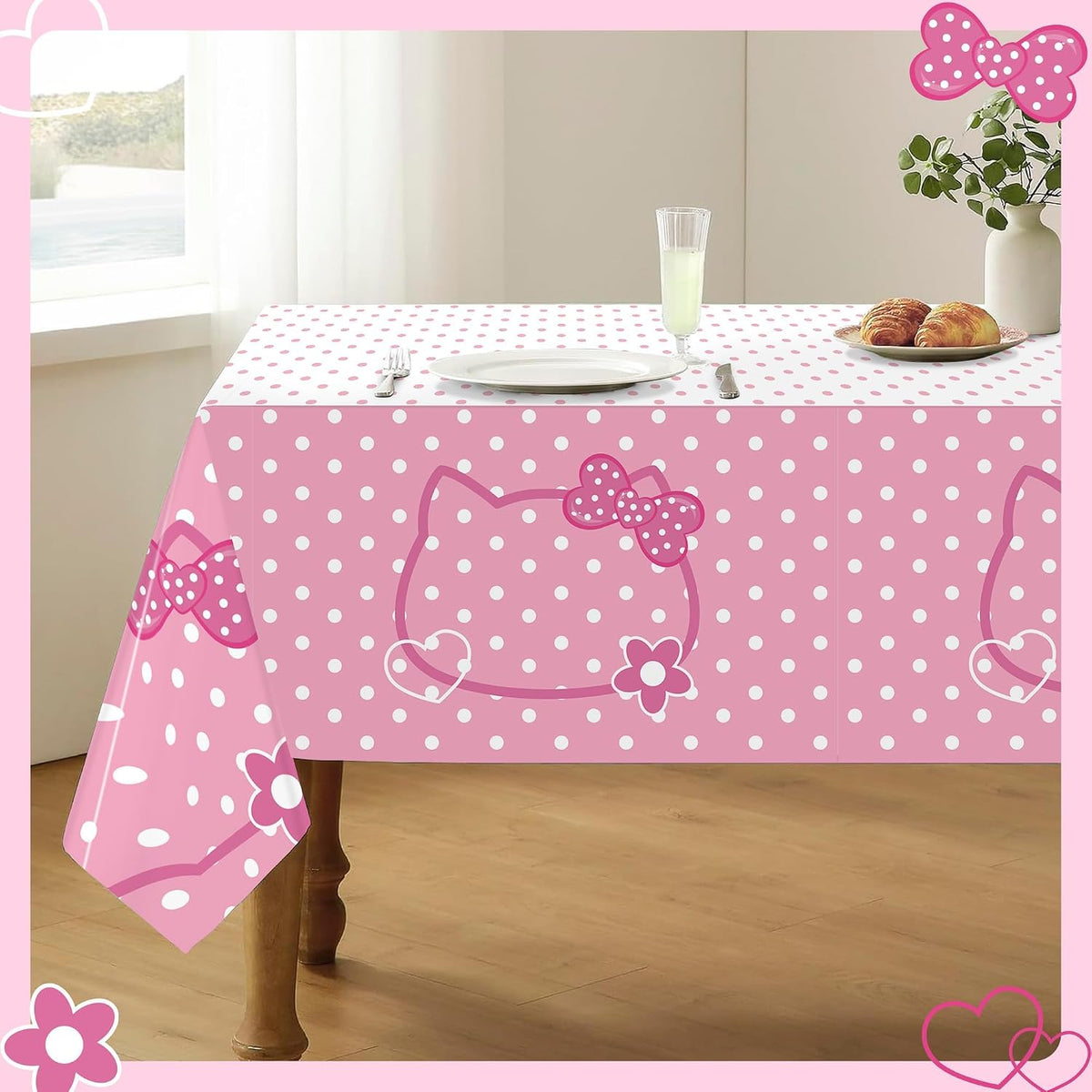 3PCS Demon Hunters Birthday Tablecloth Decorations - Bow Kitten Tablecloth - image 2
