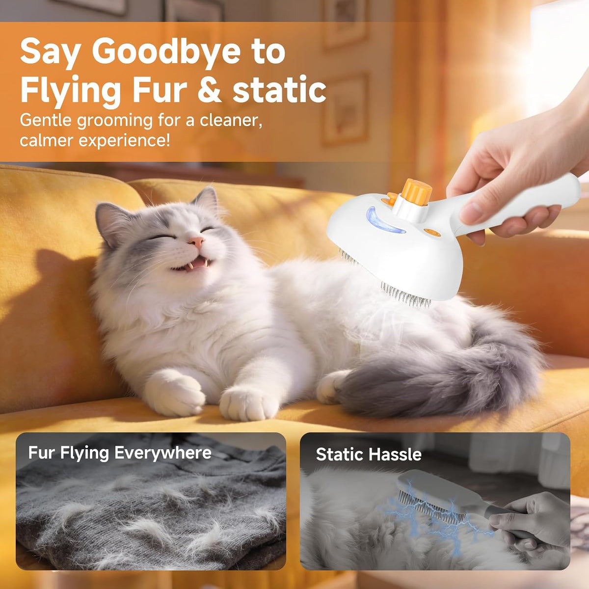 Pet Steam Brush for Dog & Cat Includes Waterless 2*Shampoo – Essentials for Cats - 7.8"-400ML - image 4