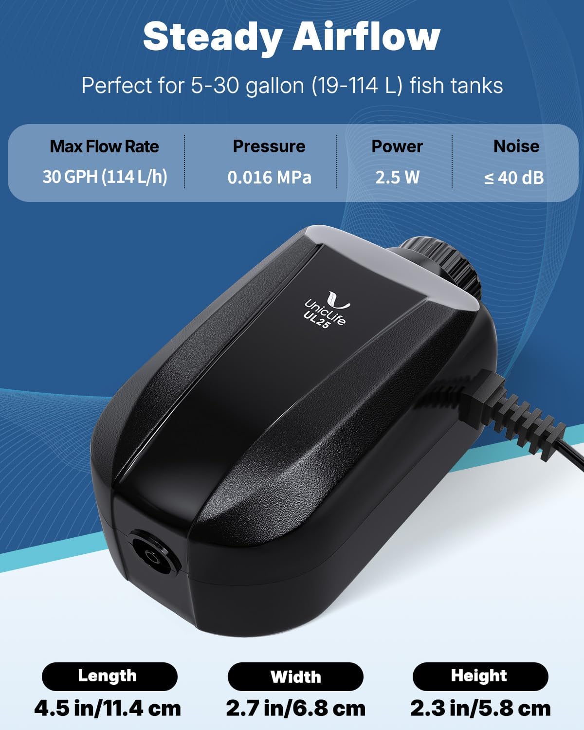 Uniclife Aquarium Air Pump - 5 - 30 Gallons - image 2
