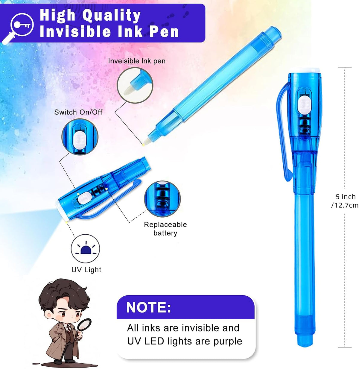 EODVICS 28 pack invisible ink spy pens with built-in UV light caps - view 2