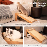 Sisal Cat Scratcher Ramp for Indoor L-Shape Solid Wooden – Essentials for Cats - Large-Fixed - image 4