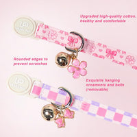 Halloween Cat Collar-2Pack Autumn Pumpkin Kitten Collars-Funny - Pink Bow Blossom& Pink Purple Plaid - image 2