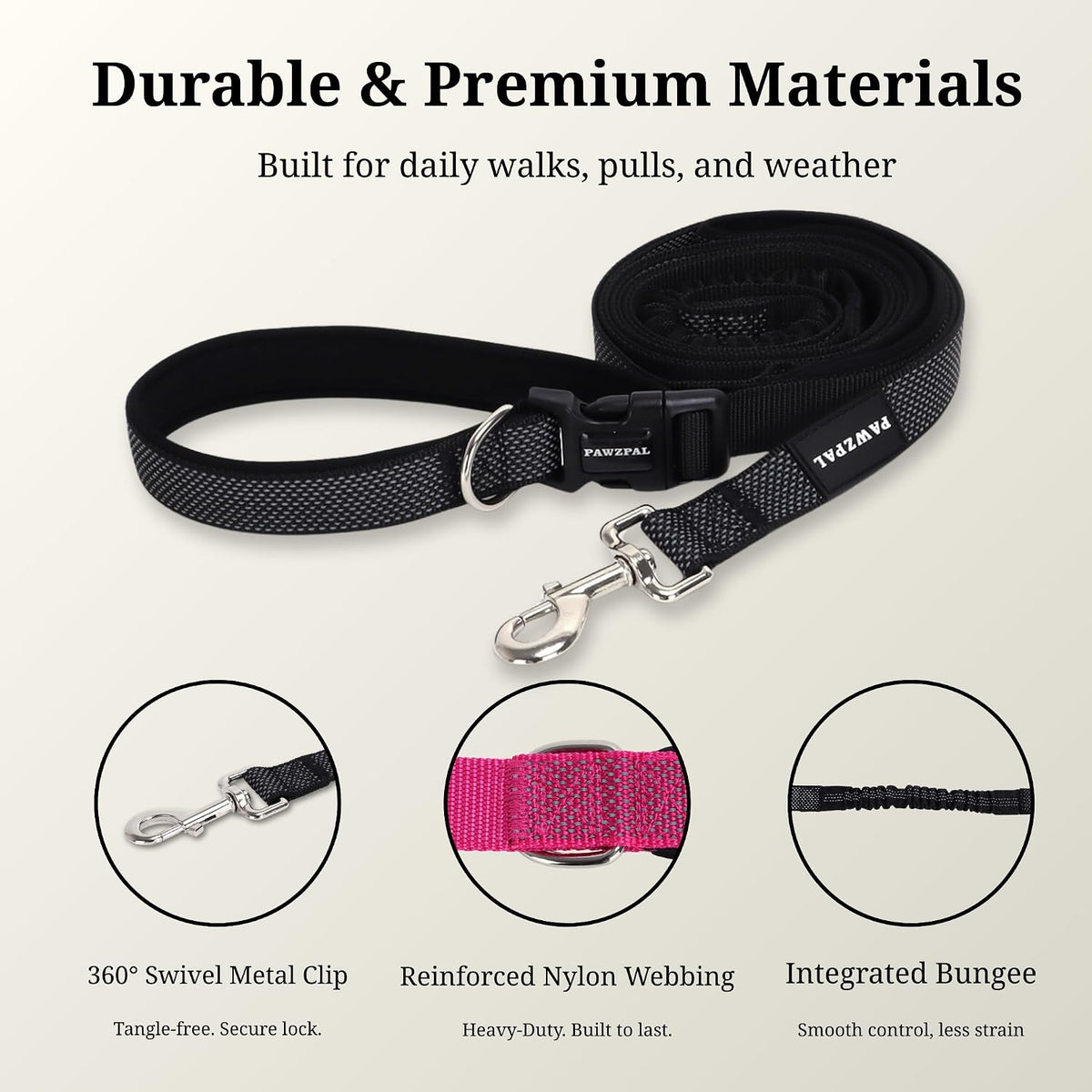 Hands Free Dog Leash, Waist & Crossbody 2-in-1 for Jogging & Hiking – Essentials for Dogs - Black / Medium (6–8FT) - image 2
