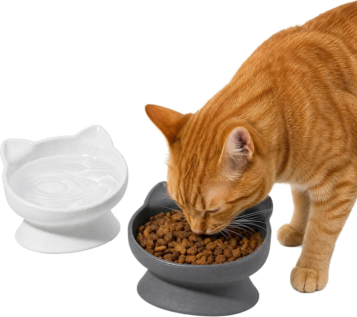 Kitty City Elevated Cat Bowls - White & Gray / Small - image 2