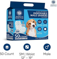 American Kennel Club Male Dog Wrap, Disposable Diapers with Wetness Indicator, Small, 50 Count
