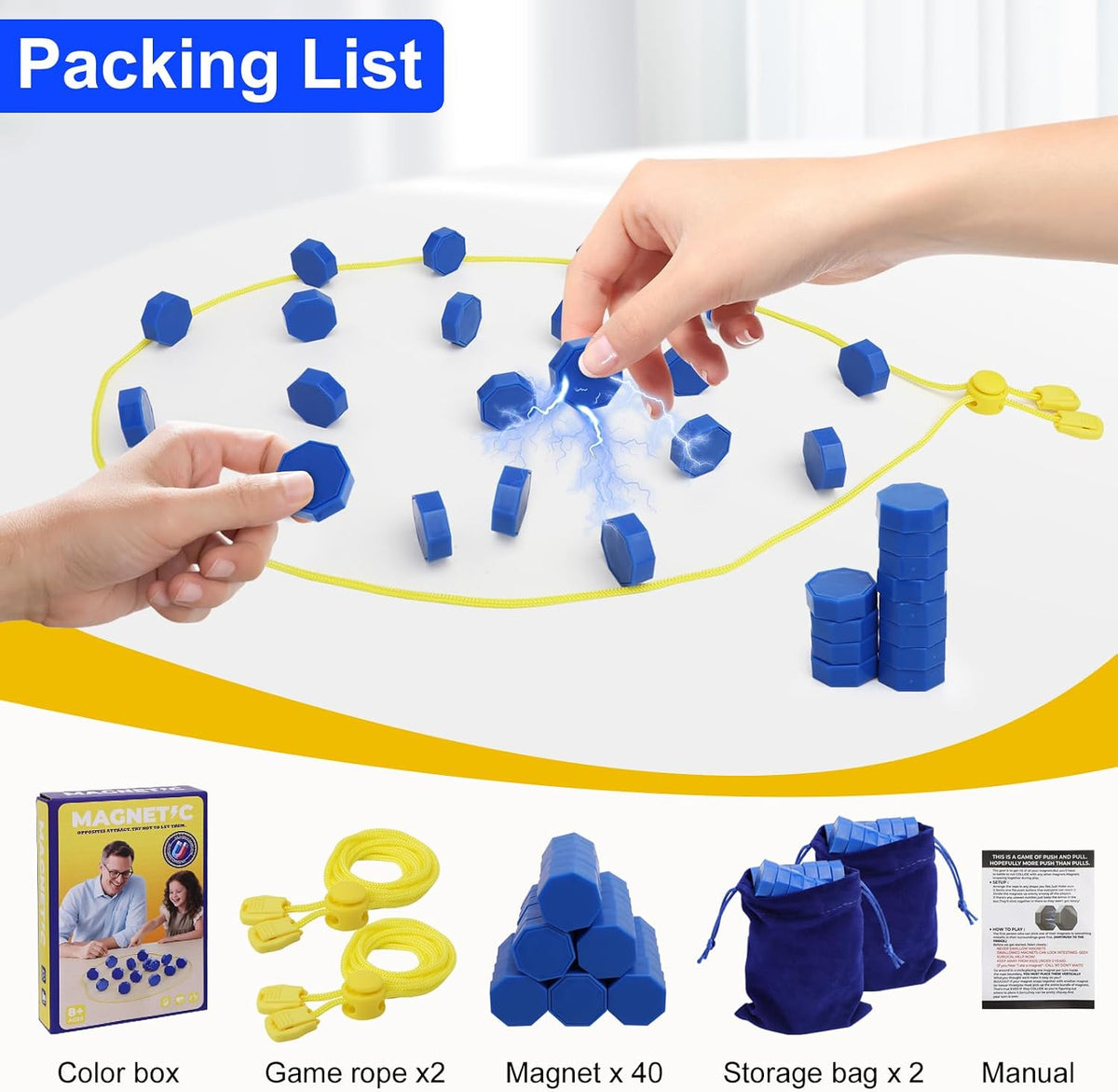 CHORYNLYRA magnetic chess game with 40 yellow stones and adjustable ropes - view 19