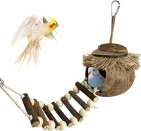 PINVNBY Coconut Bird Nest Hut with Ladder - Fruit wood ladder