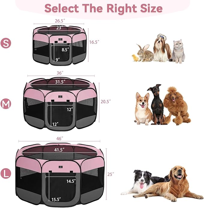 A4Pet Puppy Playpen Indoor, 39.5” Portable Pet Playpen with Bowl, Suitable for Puppies, Kittens, and Small Animals, Removable Zipper & Mesh Panel(16”W × 10”H)