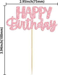 Gyufise 24Pcs Happy Birthday Cupcake Toppers Gold Glitter Celebrating - Pink - image 2