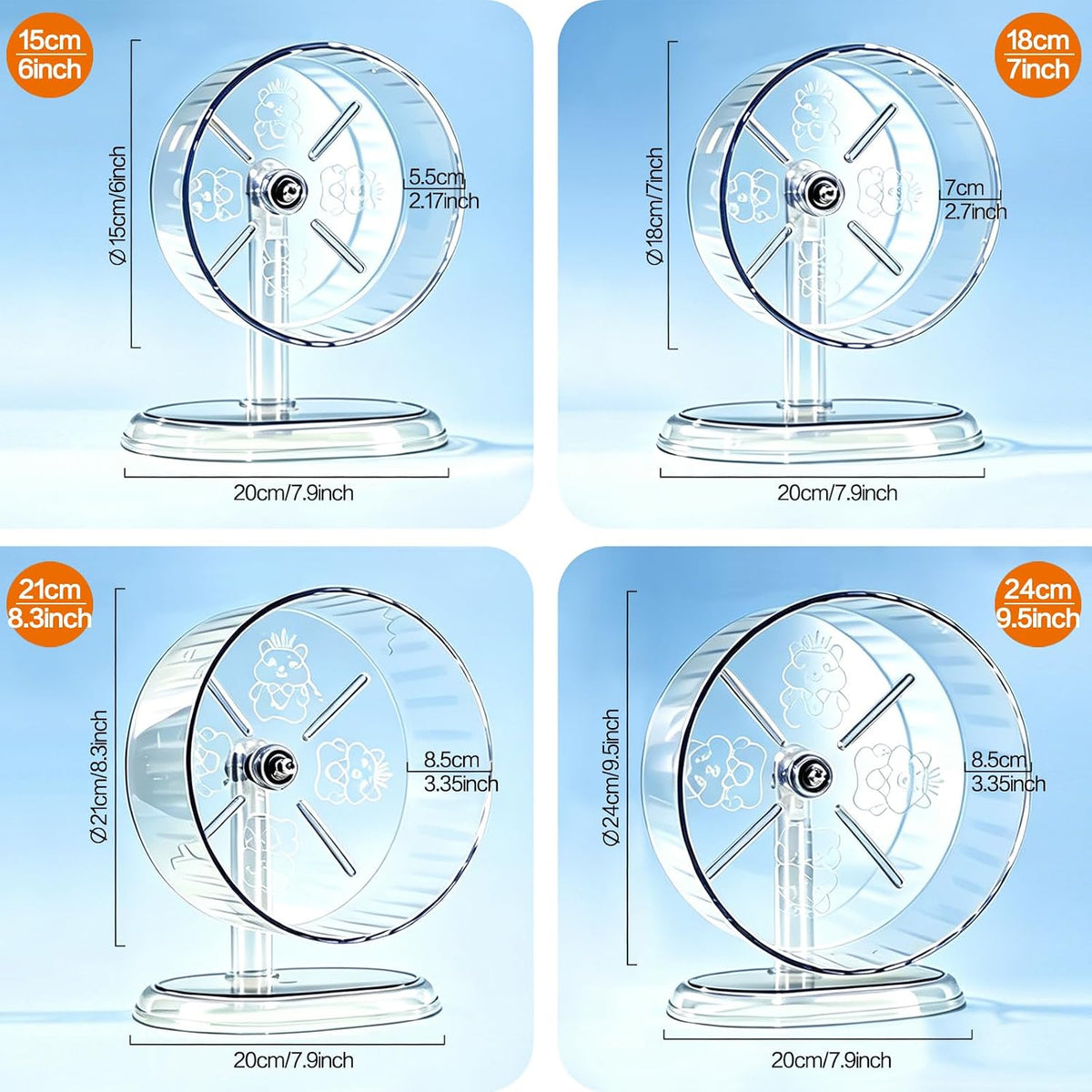 Hamster Wheel, Super Silent Hamster Exercise Wheels - Transparent / Ф7 inch - image 3
