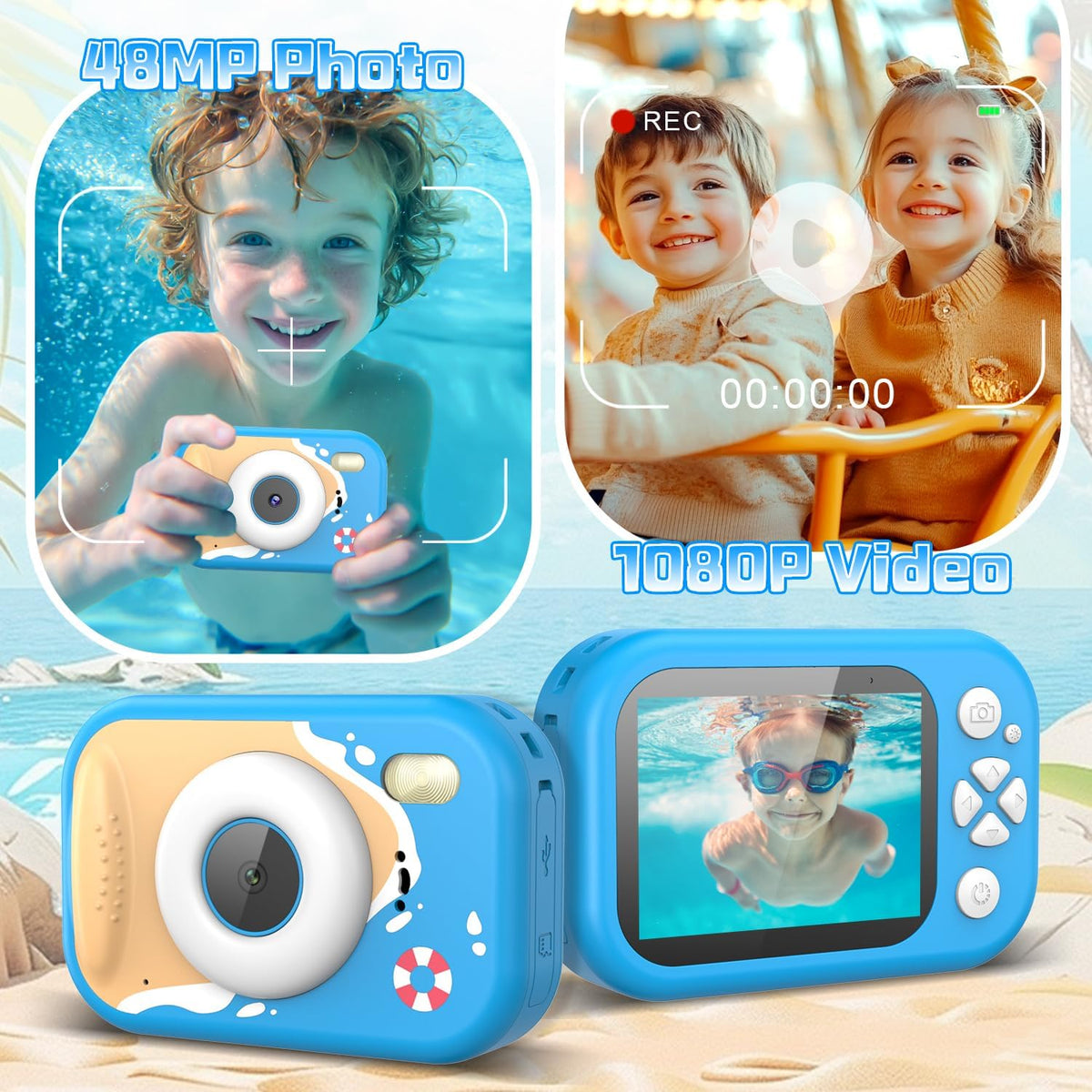 Usteetic pink waterproof kids camera with IP68 rating and lanyard - view 4
