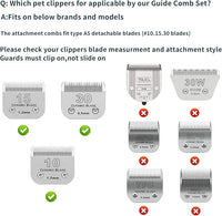 Professional Animal Stainless Steel 4 Color Guide Comb Set Compatible with andis Oster A5 wahl km10 10#/15#/30# Detachable Blade，Cutting Length 19mm-32mm