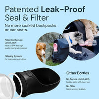 MalsiPree Trail Water Bottle for Dogs - 12oz, Black - Portable Dog Water Bottle & Bowl with Leak-Proof Plug, Food-Grade Plastic & One-Hand Operation for Pet Travel & Hiking