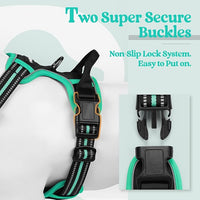 rabbitgoo Dog Harness No Pull with 2 Leash Clips, Adjustable Soft Padded, Reflective Oxford No Choke Pet Vest with Easy Control Handle for Large Dogs, Black & Turquoise, XL
