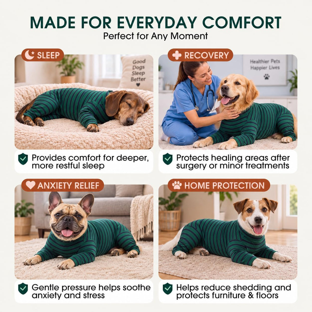 Kuoser long-sleeve dog recovery suit with back zipper and stretchy fabric - view 2