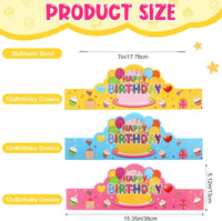 Yunsailing 36 Pcs Birthday Crowns Kids Classroom Party, Pink - Pink, Yellow, Blue - image 2