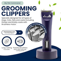 My Pet Command Professional Dog Grooming Clipper, Cordless Hair Trimmer, Brushless Motor, Heavy Duty Kit for Dogs Pets Cats, for Thick Coats, Low Noise, Light Weight