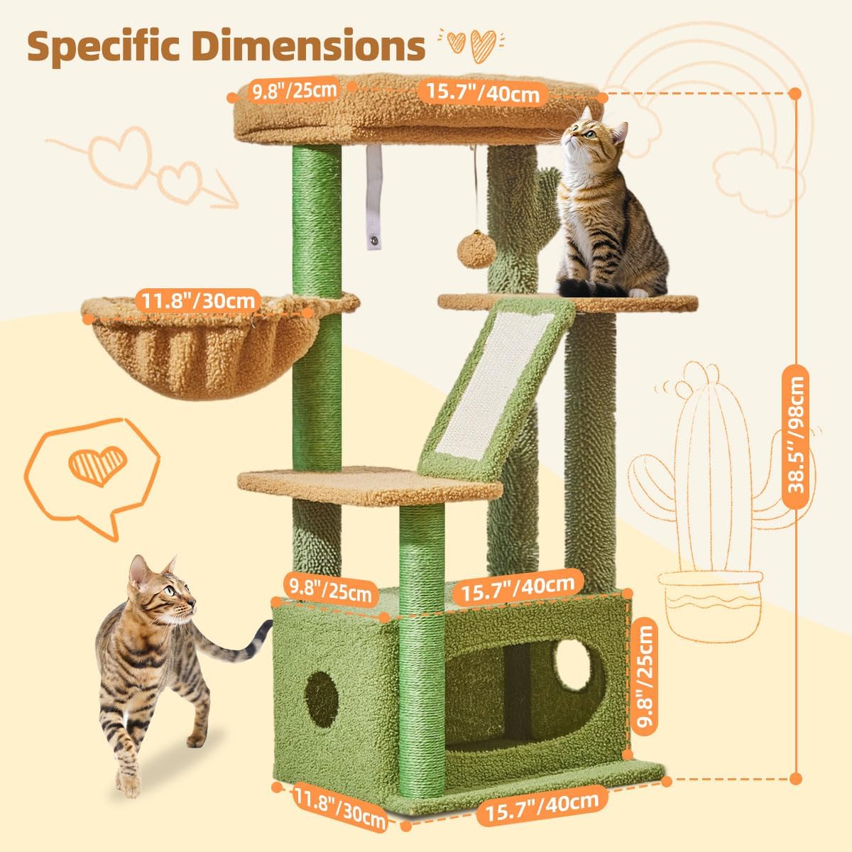 Taoqimiao Cat Tree, Suitable for Kittens - Cactus / 38.5 Inches - image 3