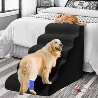 Dog Stairs&Steps for High Beds Up to 28'', 5-Step Dog Ramp for Small Medium Dogs with Washable Cover, Pet Steps for Cats to Get on Couch and Sofa, Durable Foam Ladders, 24.4" Tall, Black