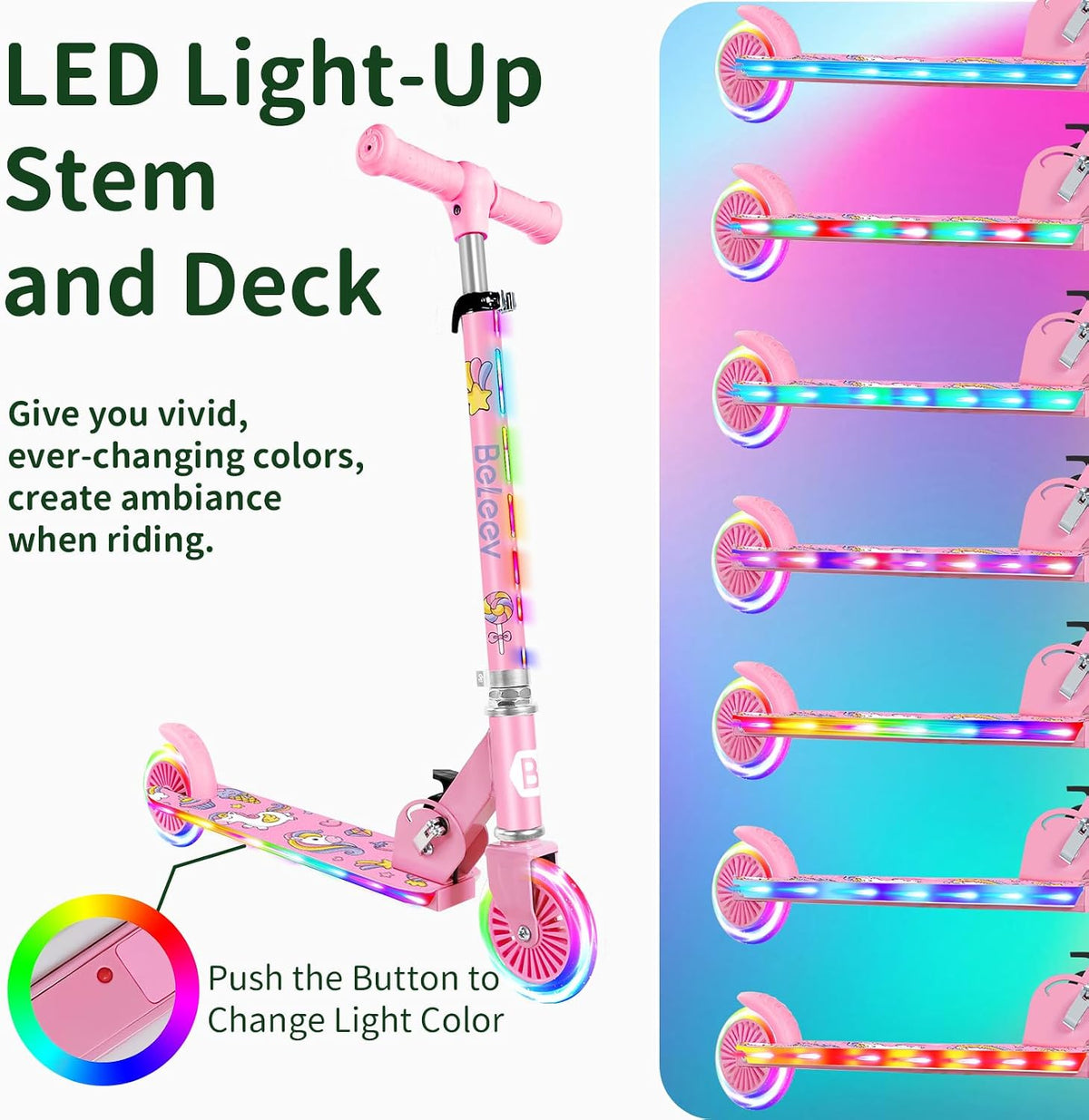 BELEEV V2 Scooters for kids Light-Up Wheels & Stem & Deck - Light Pink - image 2