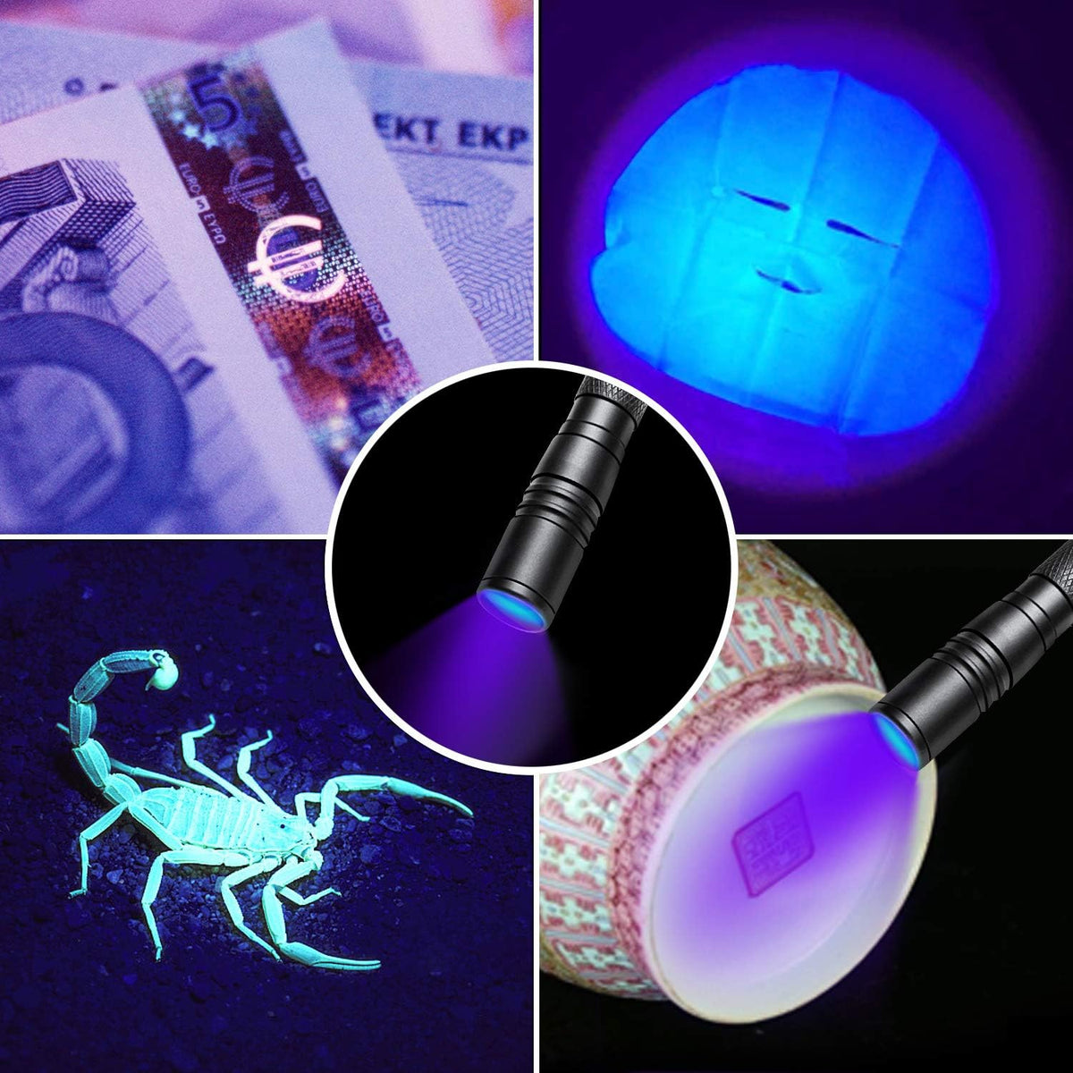 UV Flashlight 395nm Zoomable Black Light Lamp Ultraviolet Lights – Essentials for Dogs - 1 Pcs Uv Penlight + 1 Pcs Led Flashlight - image 4