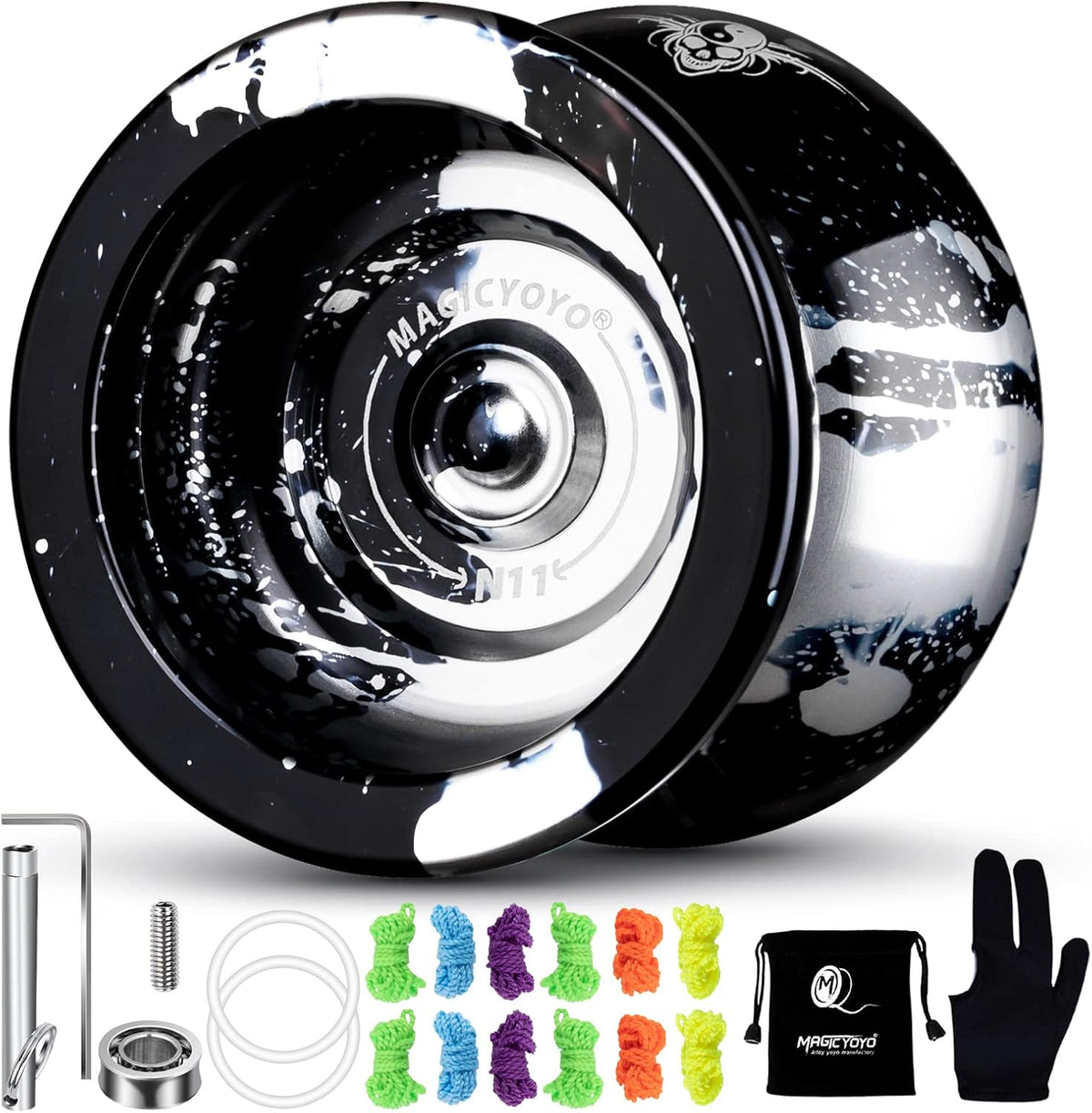 MAGICYOYO N11 Metal Yoyo Professional Responsive & Unresponsive Trick - N11 Black Silver