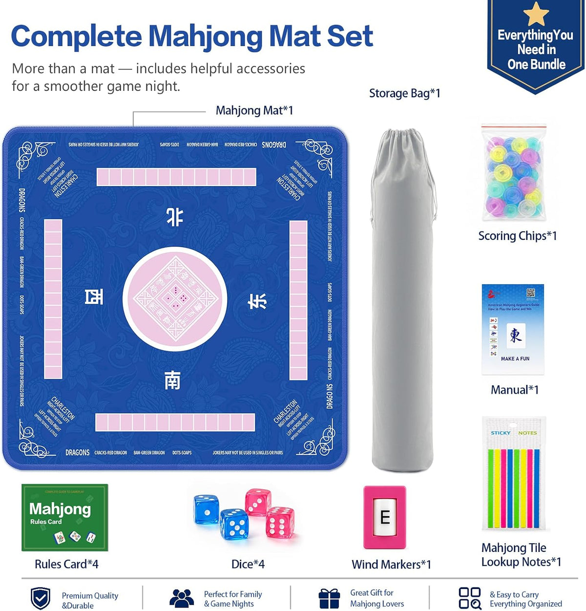 2F22E Mahjong Mat for Table 32.4" x 32.4" - Mjd-02-blue - image 2