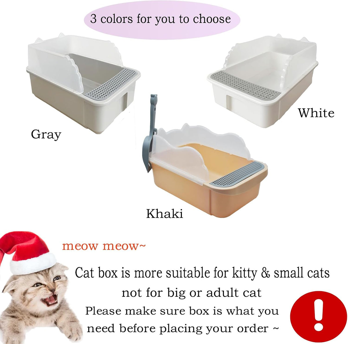 Open Cat Litter Box with High Side - 【White】 - image 3