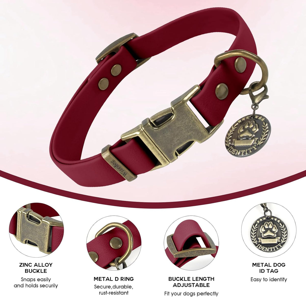 Wisedog Rubber Dog Collar with Quick Release, XS 8.5"-12" - Burgundy / XS(Collar:8.5"-12") - image 2