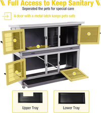 Aivituvin Rabbit Hutch Indoor, Folding Bunny Cage with Two Story, Rabbit Cage with Wheels, Anti Slip Ramp