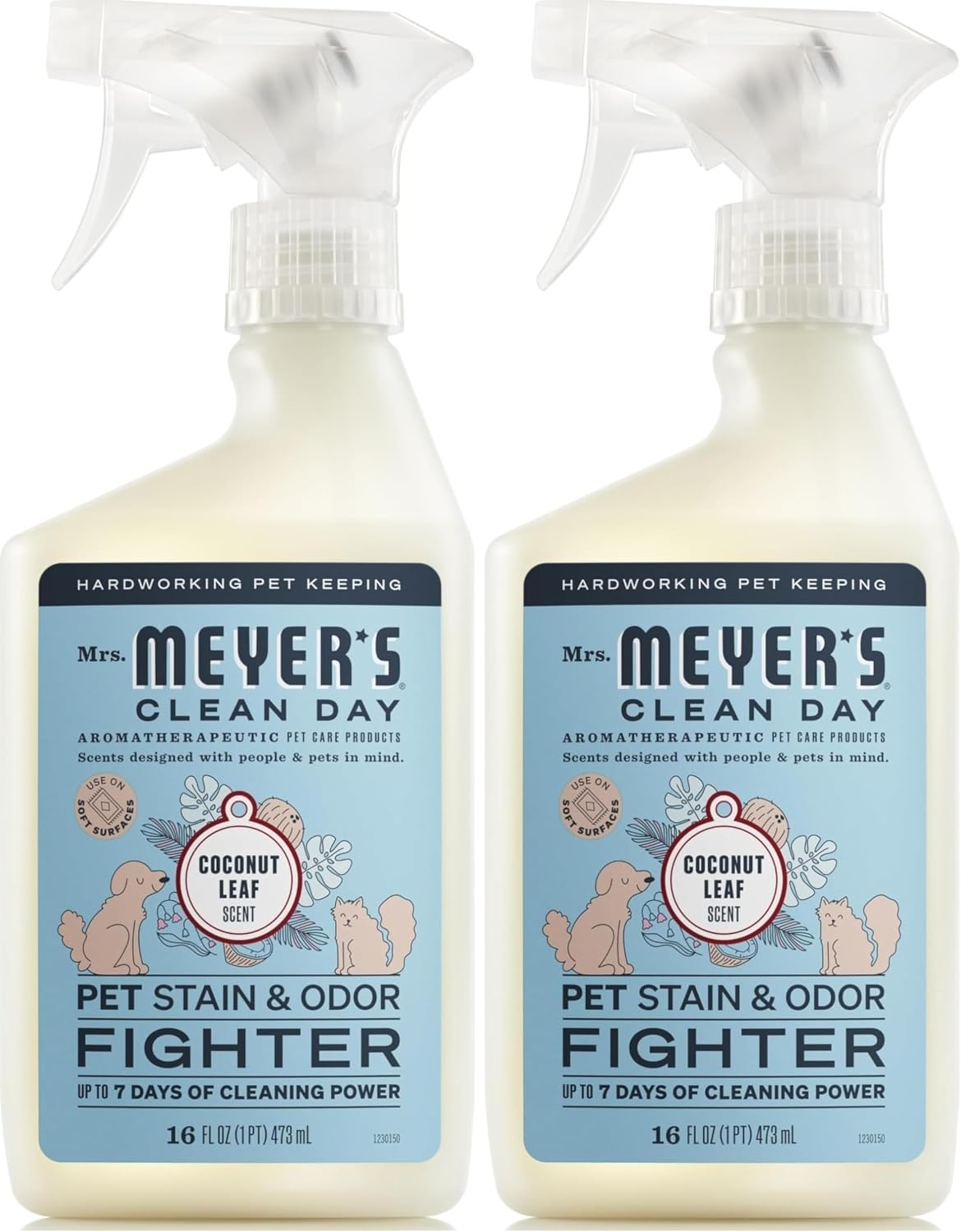 Mrs. MEYER'S CLEAN DAY Pet Stain & Odor Fighter - Coconut Leaf / 16 Fl Oz (Pack of 2)