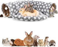 Bunny Tunnel Bed, 2-in-1 Collapsible Rabbit Tunnel Hideout with Mat – Essentials for Small Pets - Greystar