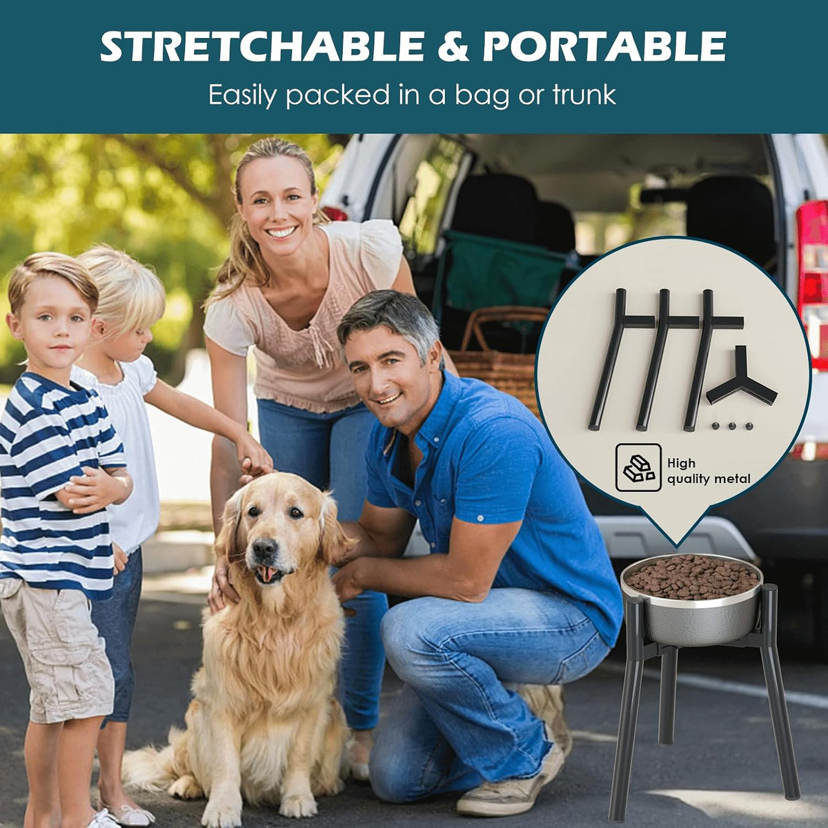 SHAINFUN Adjustable Metal Raised Stand for Large & XL Breeds - Black-Round / Height: 13.7", Width: 7-10.6" - image 3