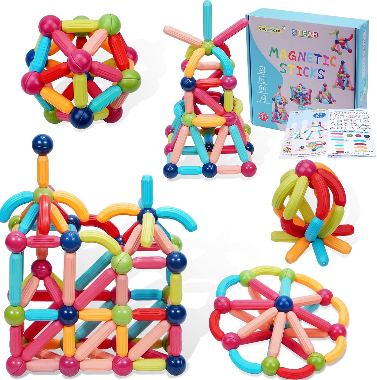 COUOMOXA Magnetic Building Blocks STEM for Toddlers: 74pcs Montessori - 74 PCS