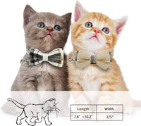 2 Pack/Set Cat Collar Breakaway with Cute Bow Tie and Bell for Kitty - Brown+Beige / Plaid - image 2
