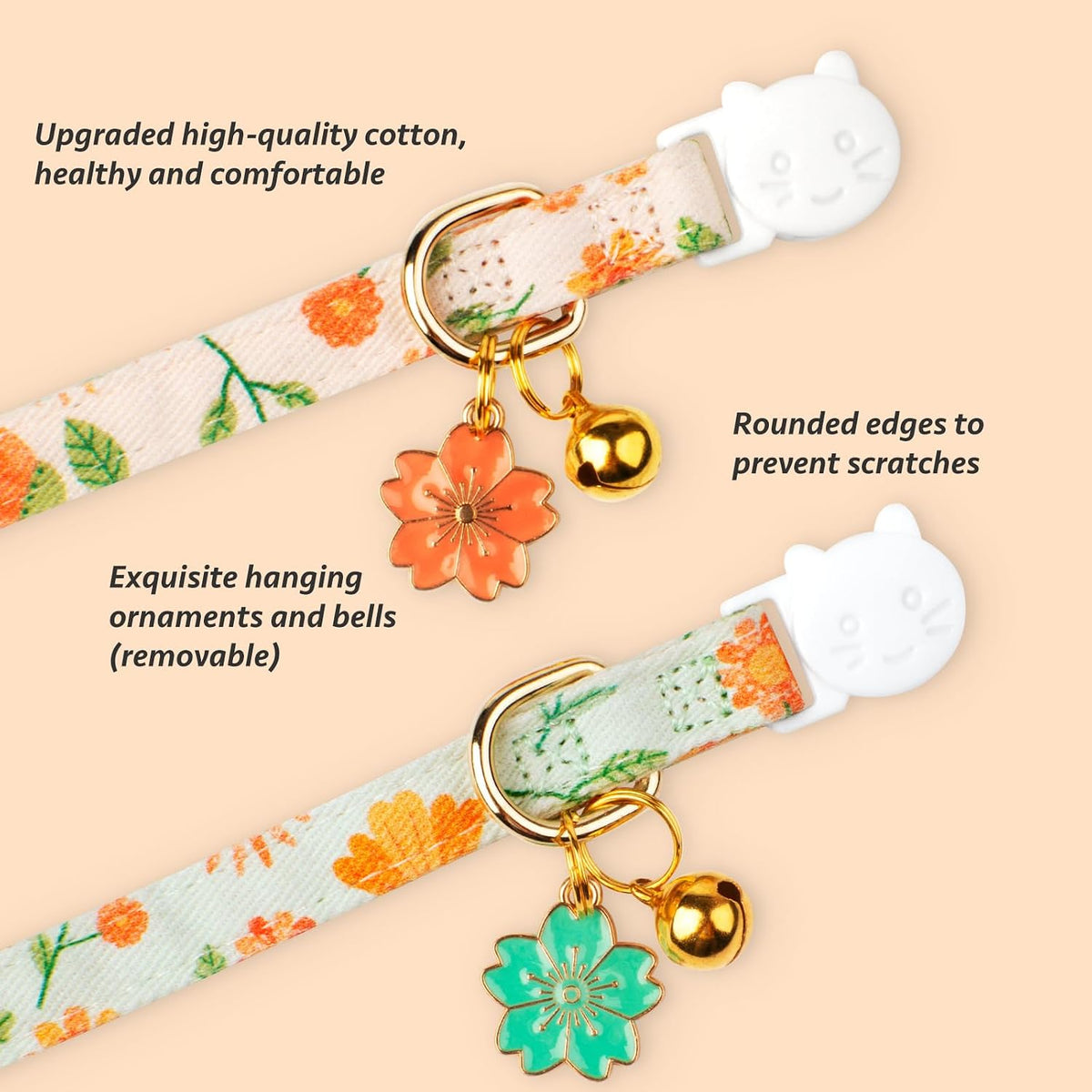 2 Pack Cotton Cat Collar Pink Strawberrie White Heart Cute Kitten - Beige&Green - image 2
