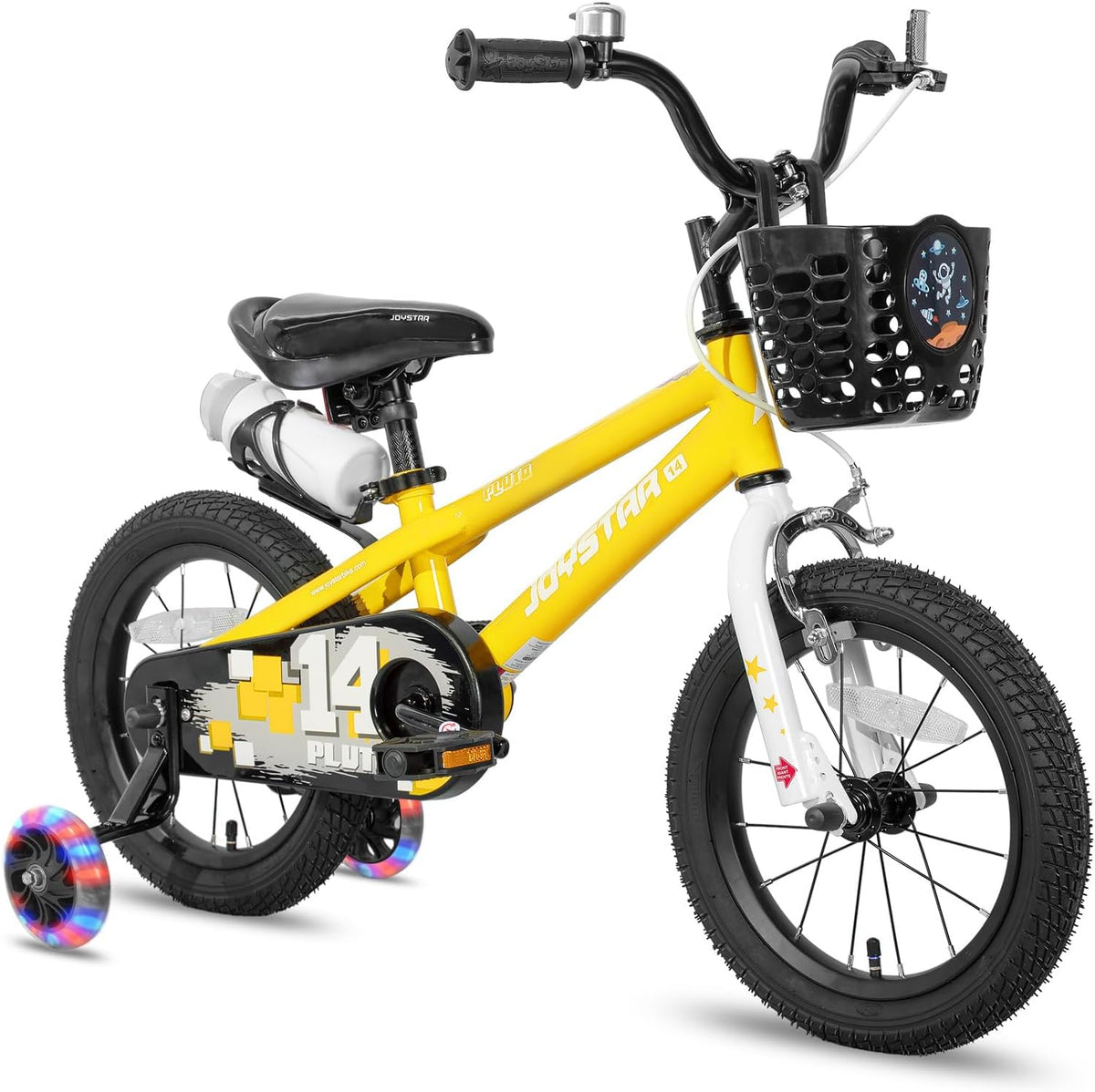 JOYSTAR Pluto 12-20" Kids Bike with Light Up Training Wheels – Fun for Kids & Family - Yellow / 14 Inch with Flash Training Wheels