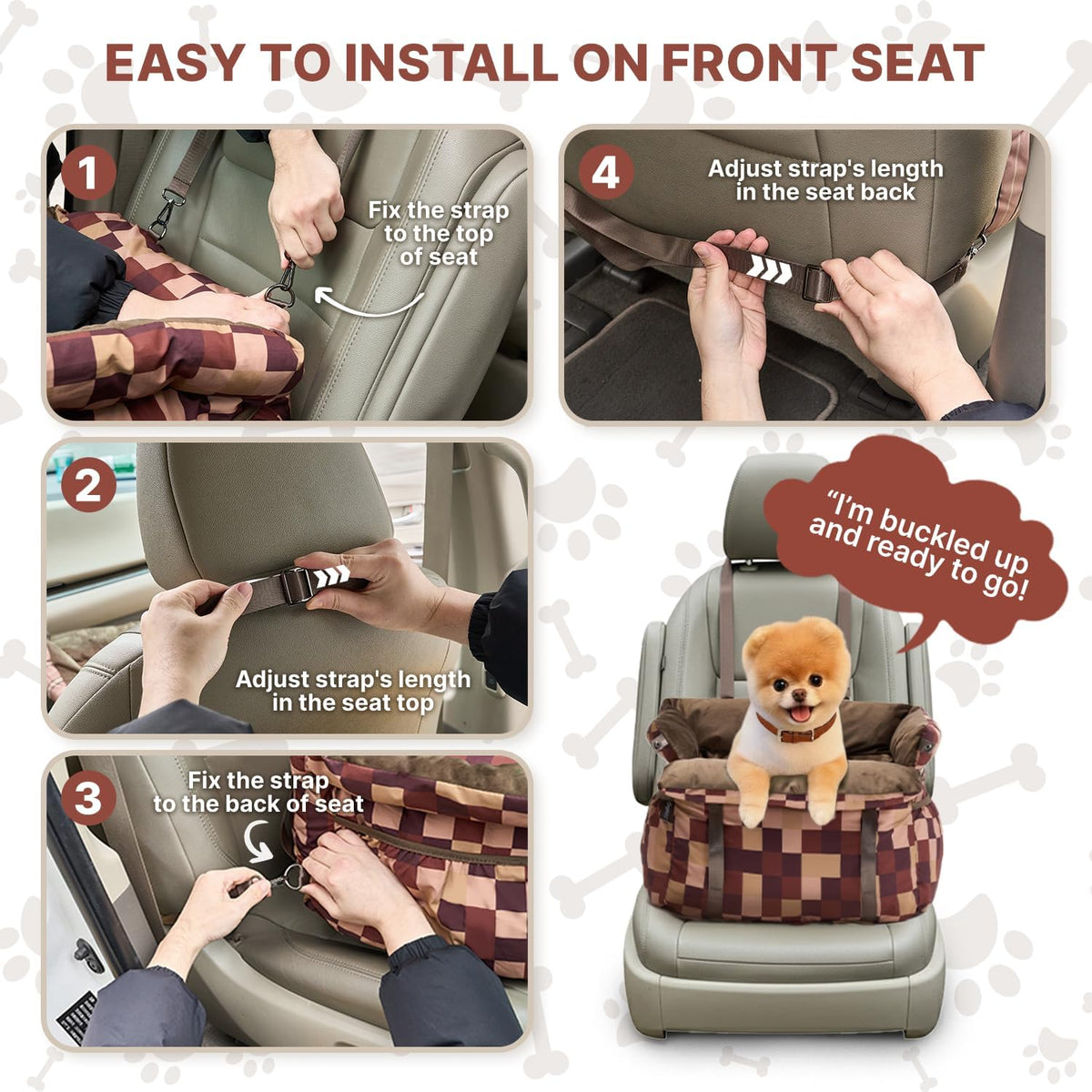 BurgeonNest Dog Car Seat for Small Dogs up to 25 lbs Grey – Essentials for Dogs - Plaid Brown - image 3
