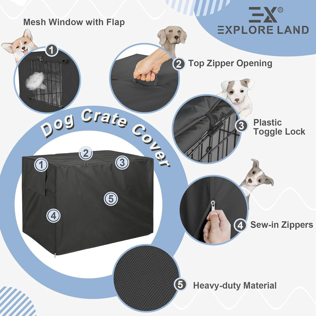 Explore Land Dog Crate Cover - Black / 36.0"L x 23.0"W x 25.0"H - image 4