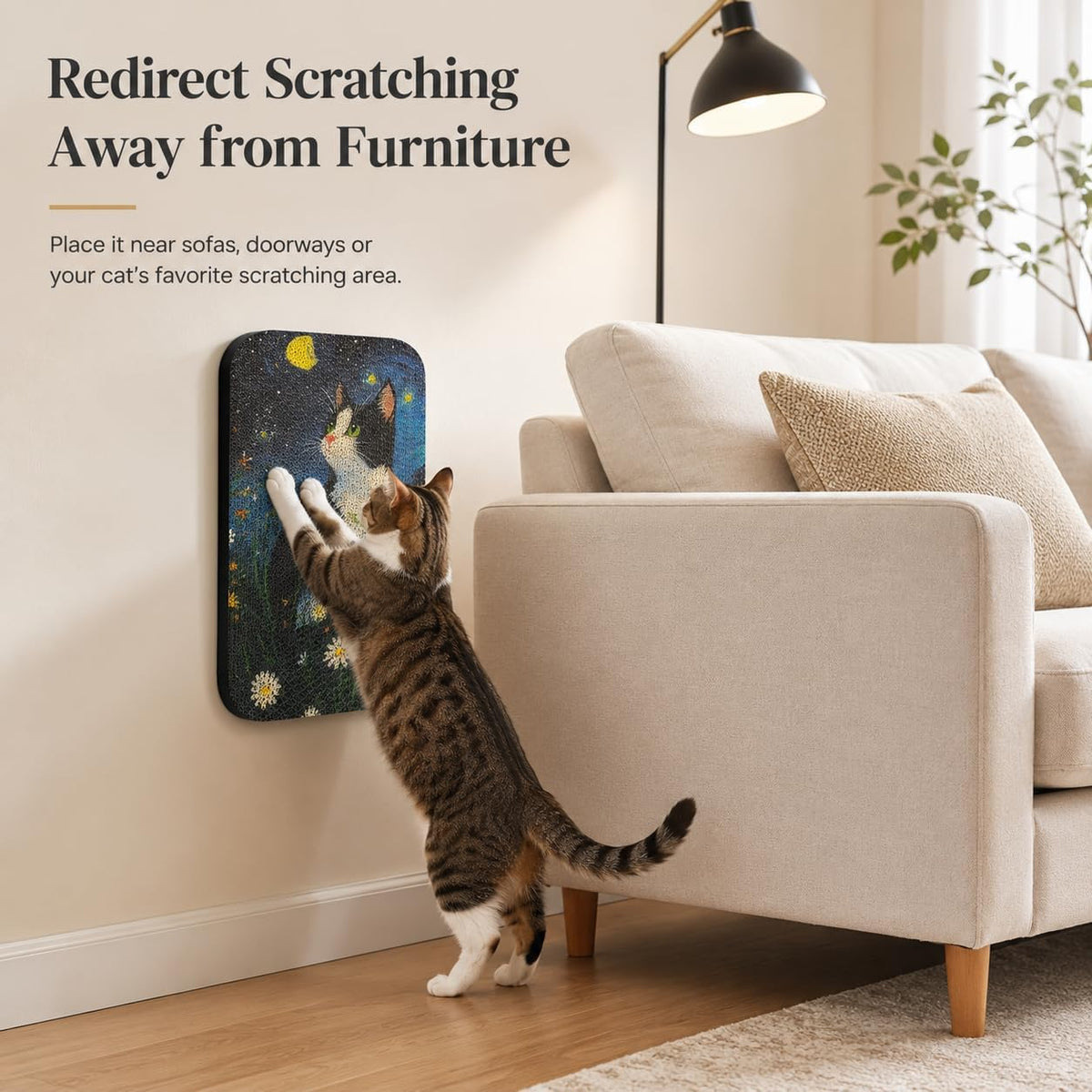 Cat Wall Scratcher, Art Cat Scratching Board for Indoor Cats – Essentials for Cats - Starry Cat - image 3