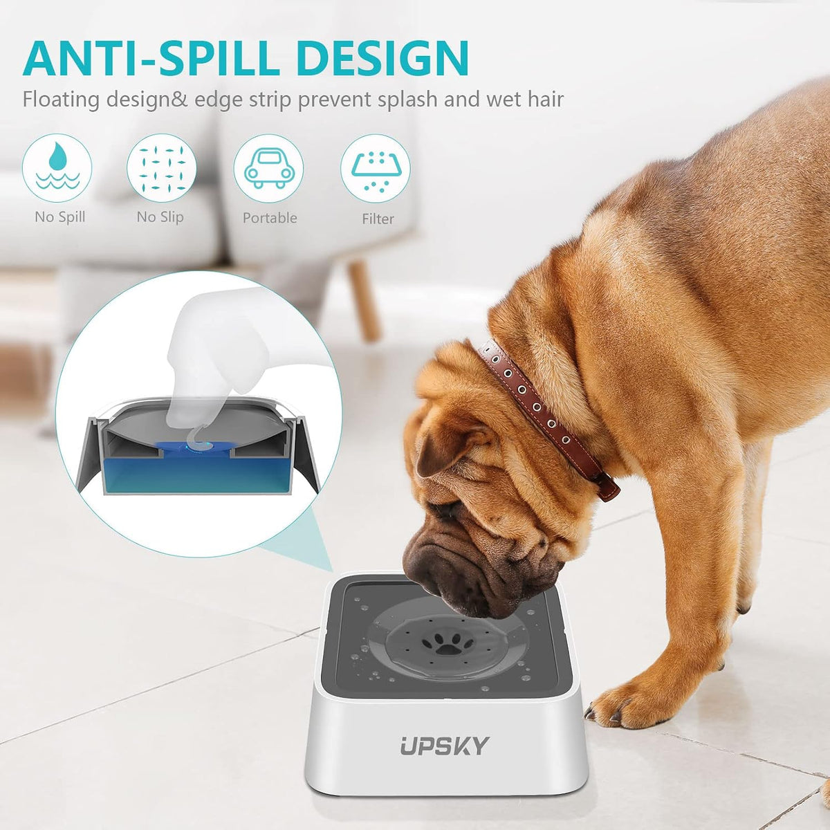 UPSKY No Spill Pet Water Bowl - Grey / 70oz - image 4