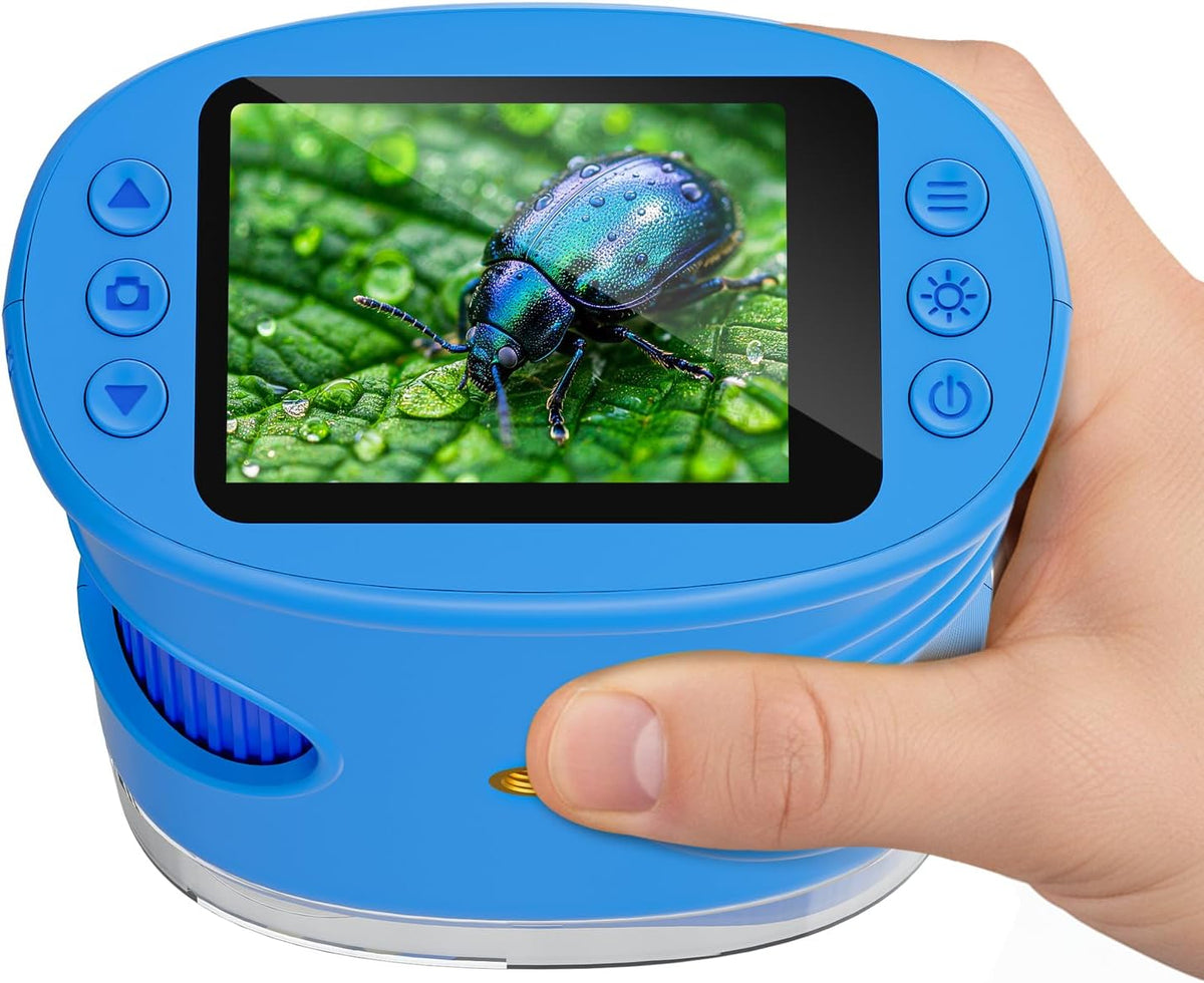 Temodu Kids Microscope 2.0" Screen 1000X Digital Microscope for Kids - Blue