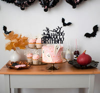 Ferastar black glitter Halloween Happy Birthday haunted house cake topper - view 2