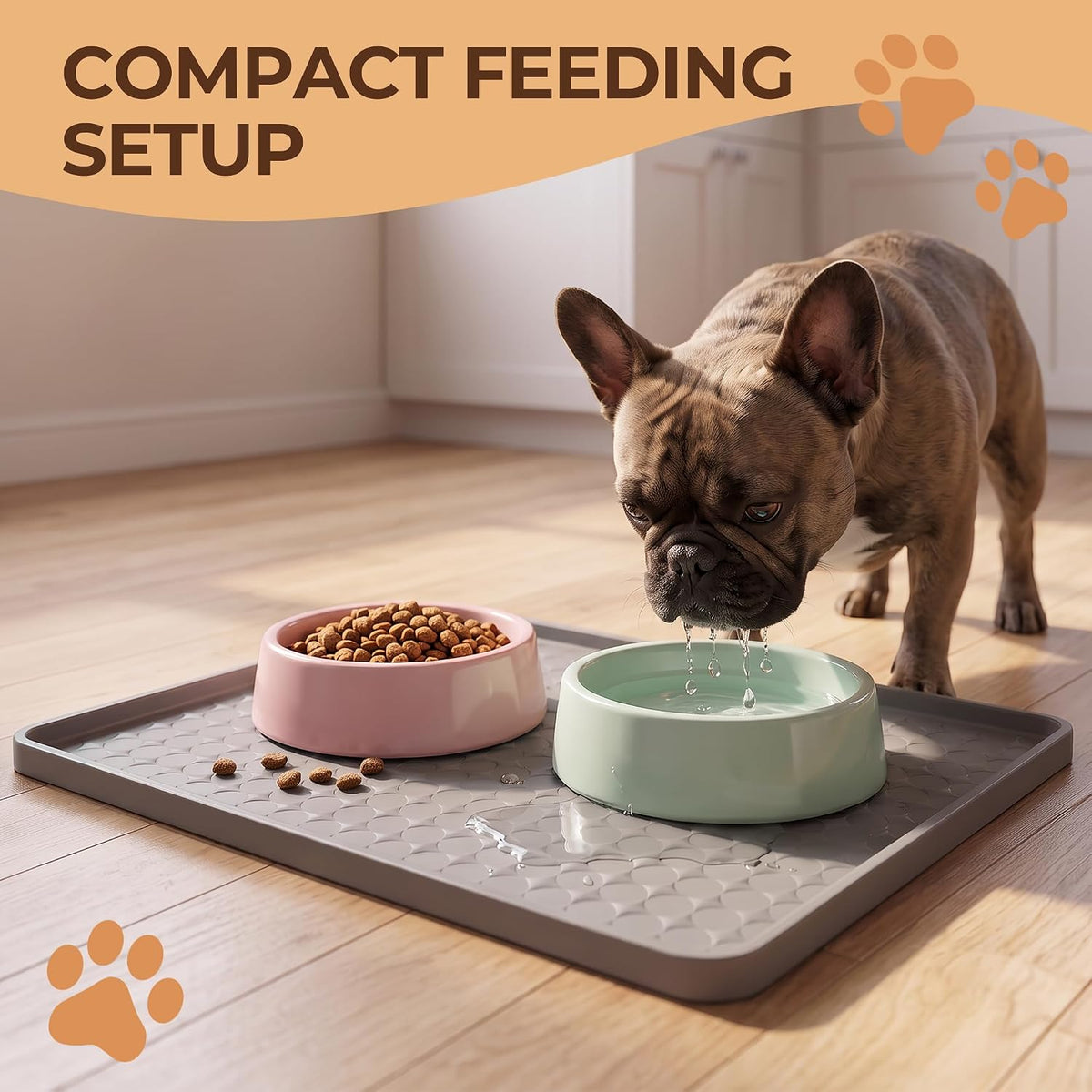 Silicone Pet Food Mat, Extra Large 34x22 Inch - Grey / 16"L x 16"W - image 3