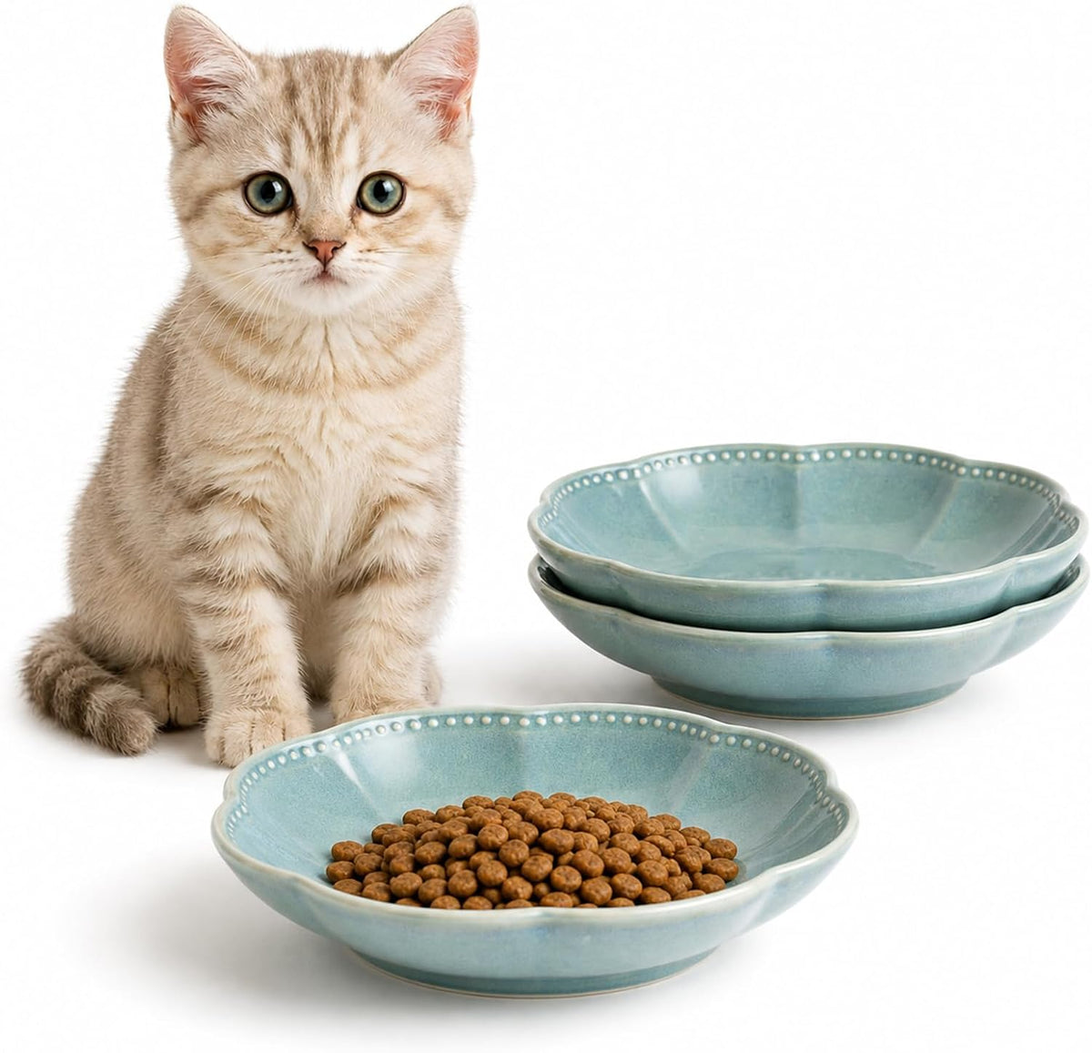 Mecaikru Ceramic Cat Food Bowls - seafoam blue / 5.5in / cloud pearl