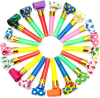 LovesTown party blowers noisemakers, 40 colorful blowouts with polka dots, hearts and stars