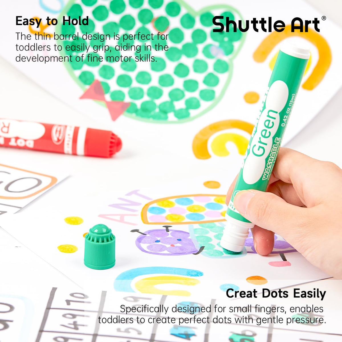 Shuttle Art Dot Markers, 10 Colors Washable Markers for Toddlers - 10 Colors / 100 - image 4