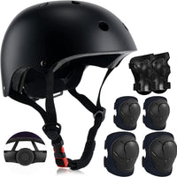 Adjustable Kids Helmet with Knee Pad, Elbow Pads & Wrist Guards - black / Medium( 8-14 years )