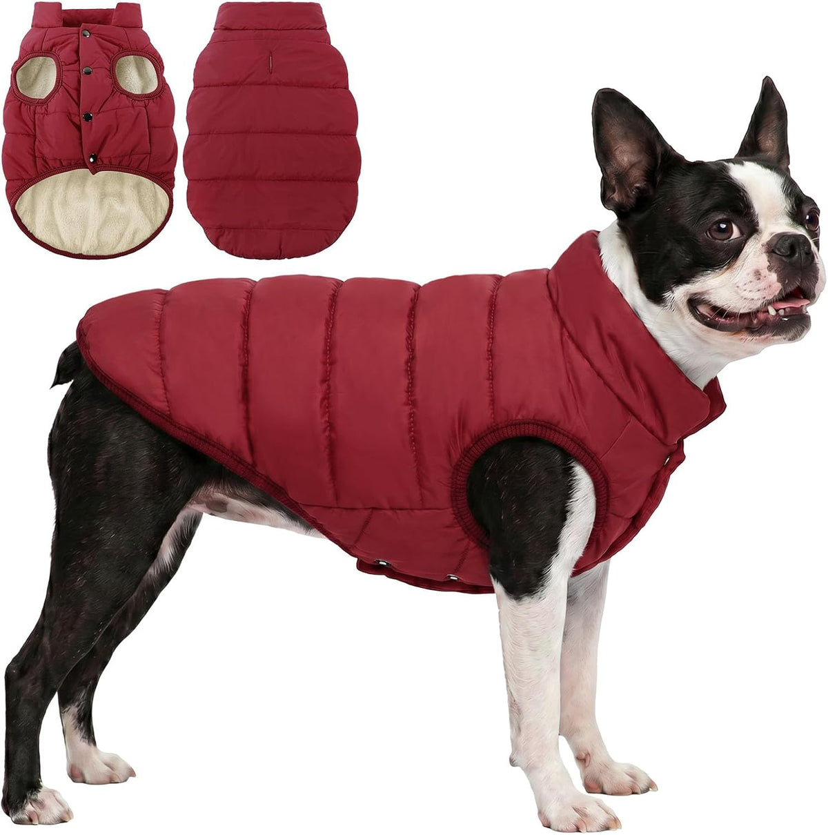 ASENKU Dog Winter Coat Dog Fleece Puffer Jacket for Small Medium - Small / Red